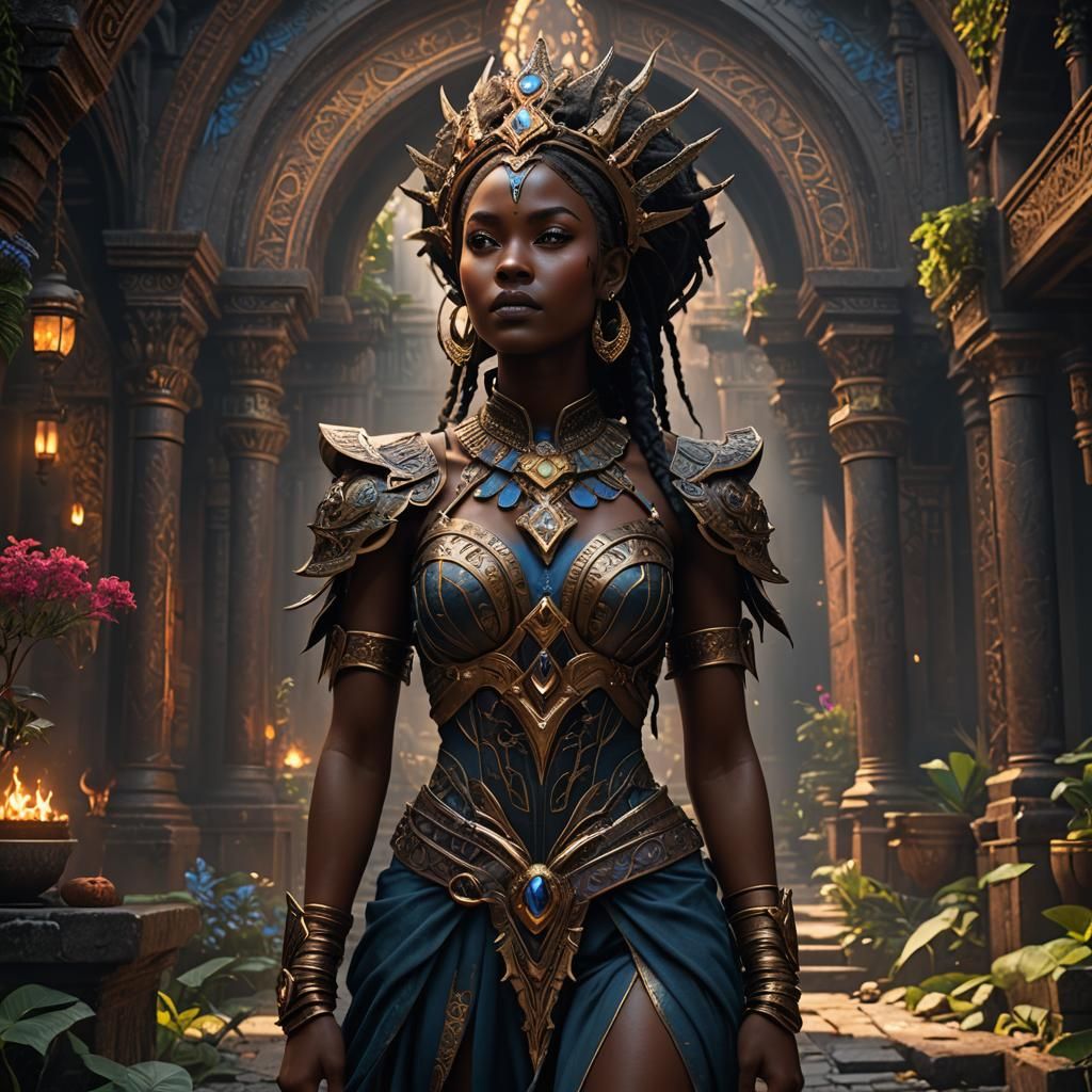 Fantastical Dark-Skinned Woman: Detailed Matte Painting