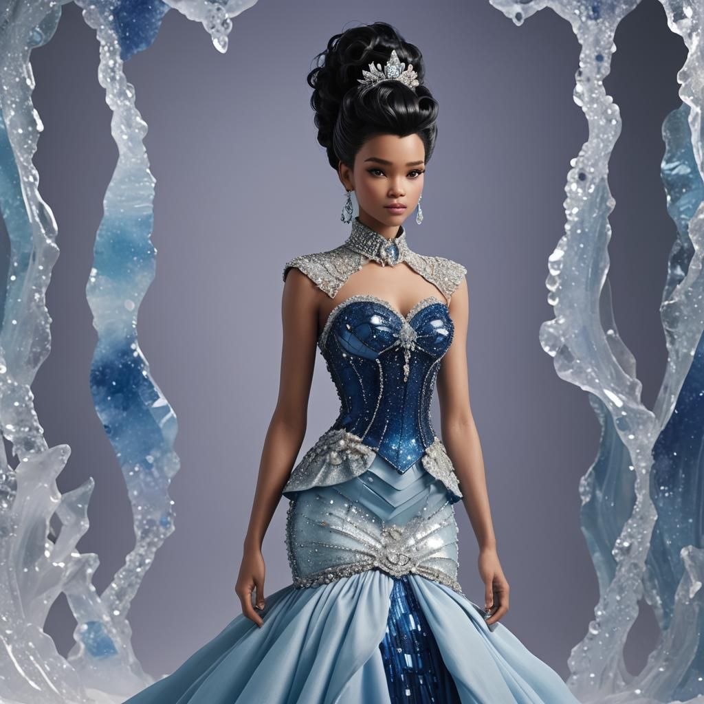 Woman in Crystal Dress in Ballroom