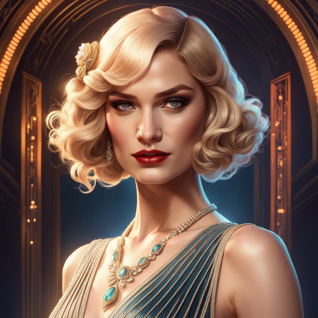 Lily James as Art Deco Flapper Portrait