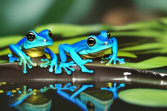 Two Shimmering Blue Frogs