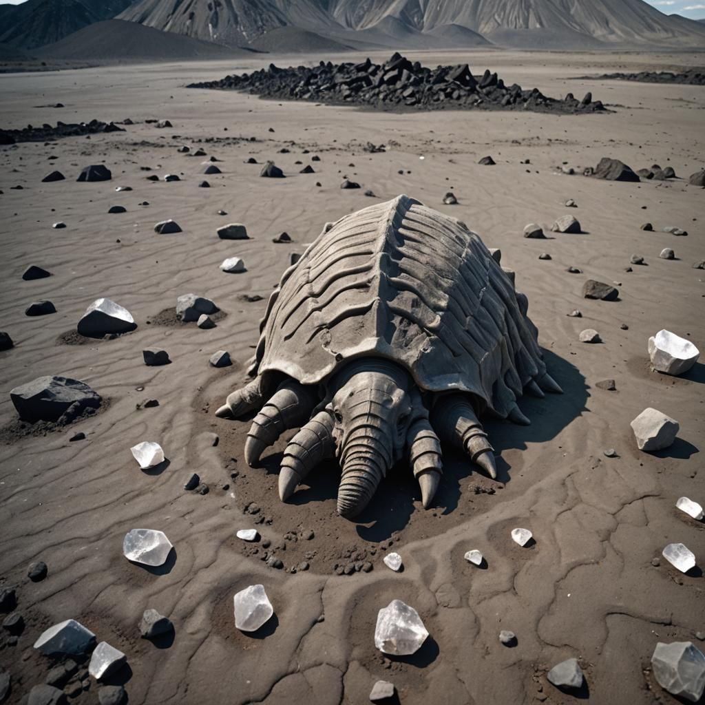 Giant Trilobite Crawls Through Volcanic Wasteland