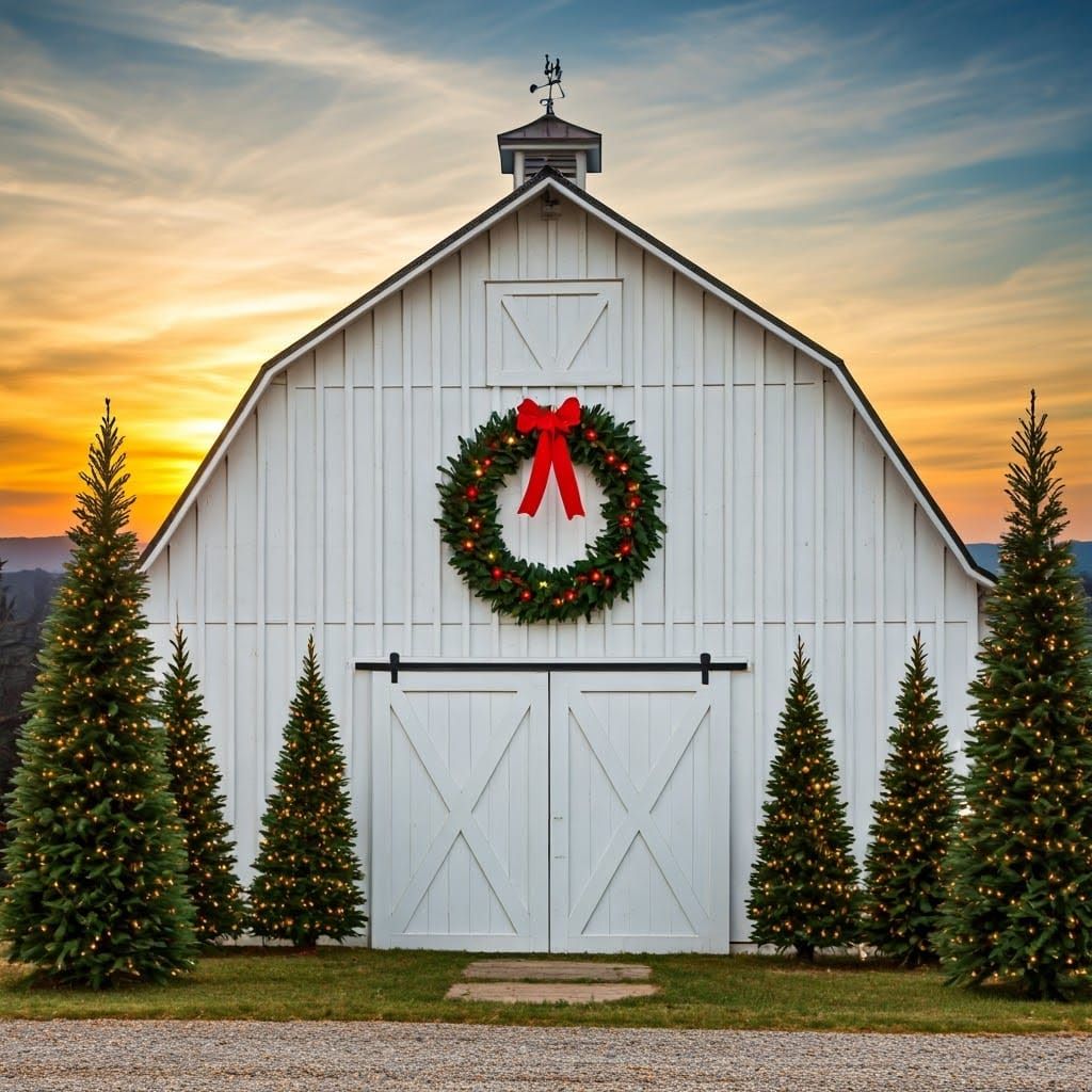 Rustic Winter Barn at Sunset