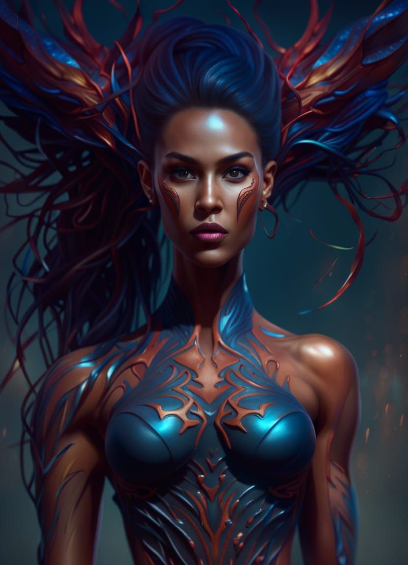 Stunning Girl with Sculpted Abs, Digital Art