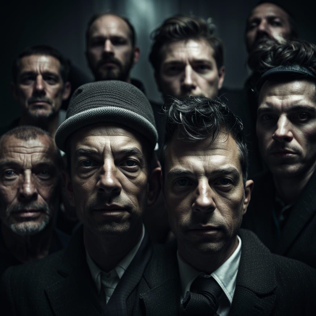 Illuminati Group Portrait in Mugshot Style