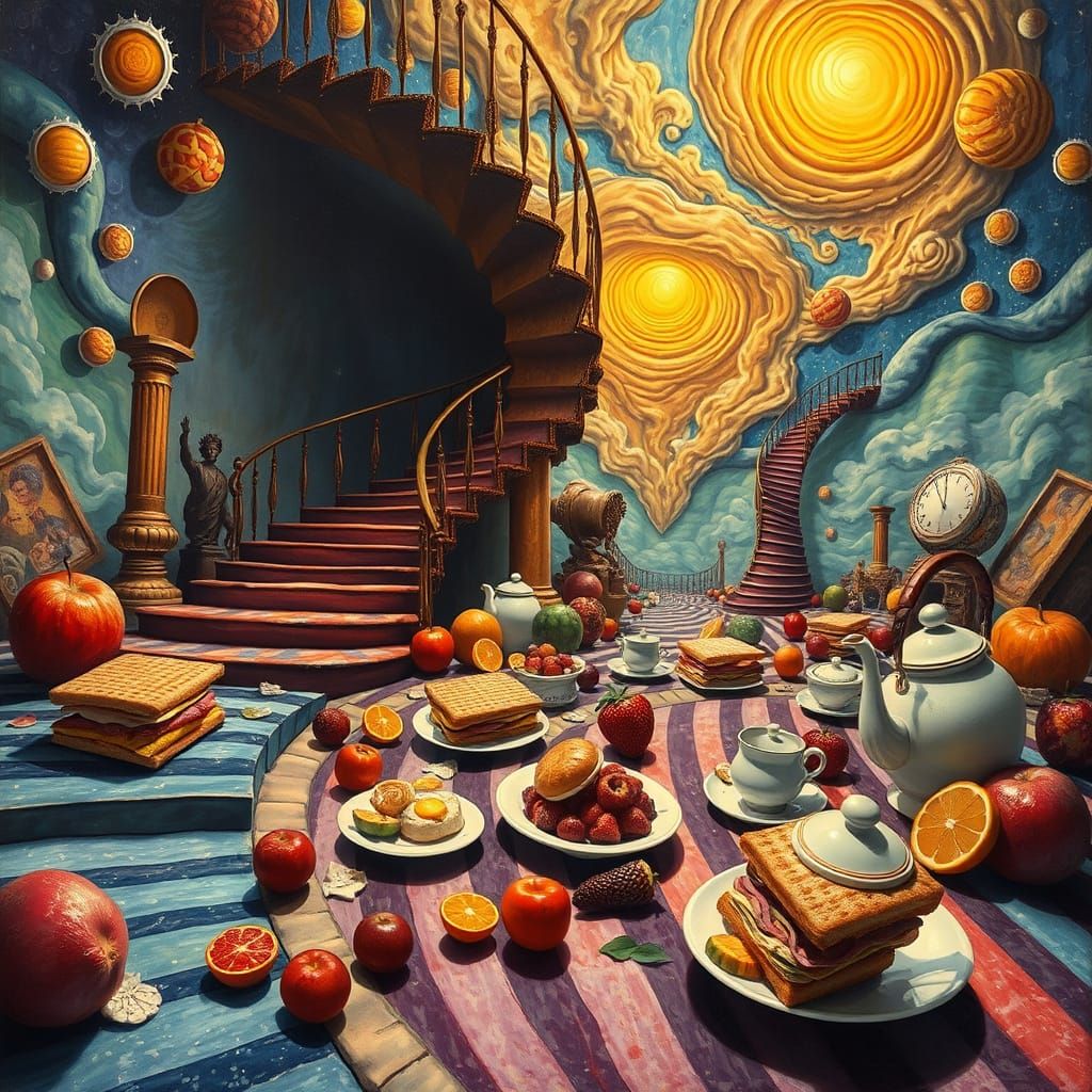 Surreal Afternoon Routine Painting in Dalí Style