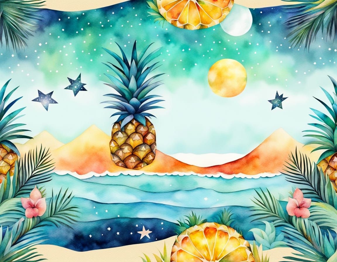 Surreal Pineapple Landscape: Dreamlike Aquarelle Composition