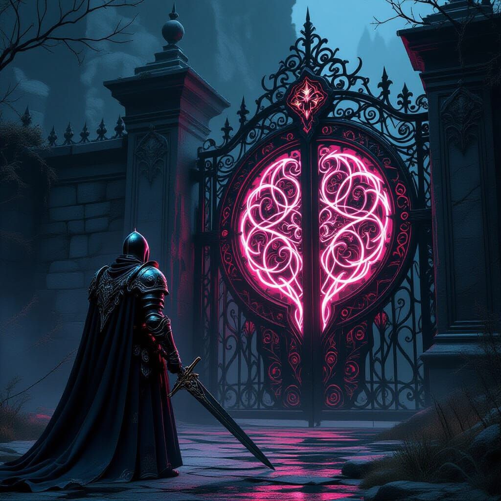 Gothic Knight Guarding Gate to Hidden Realm