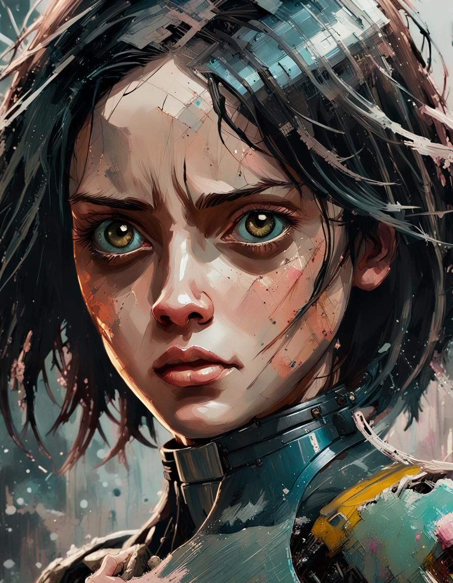 Battle Angel Portrait in Textured Speedpaint Style