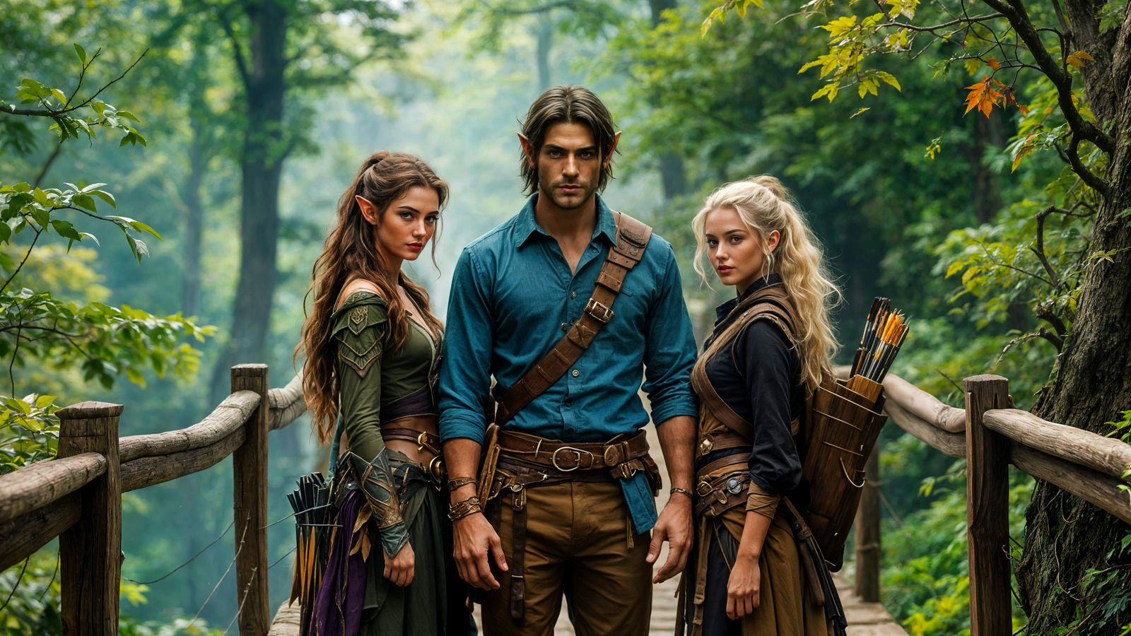 Ethereal Wood Elf Woman in Elven Forest with Human Friend