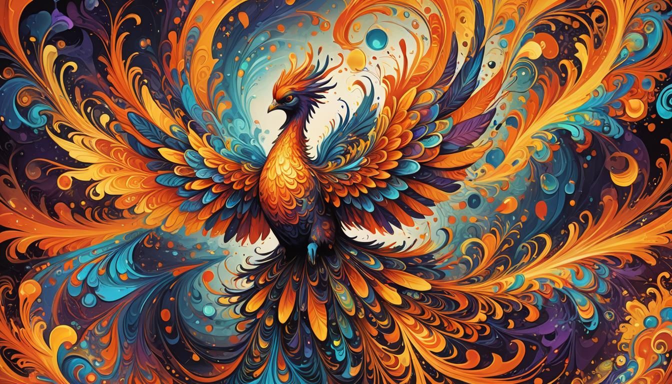 Glowing Baby Phoenix in Abstract Fractal Art