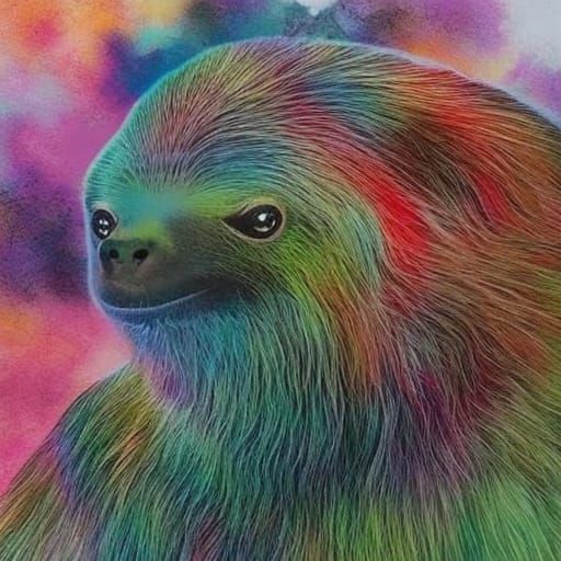 Colorful Sloth Line Art with Watercolor Wash