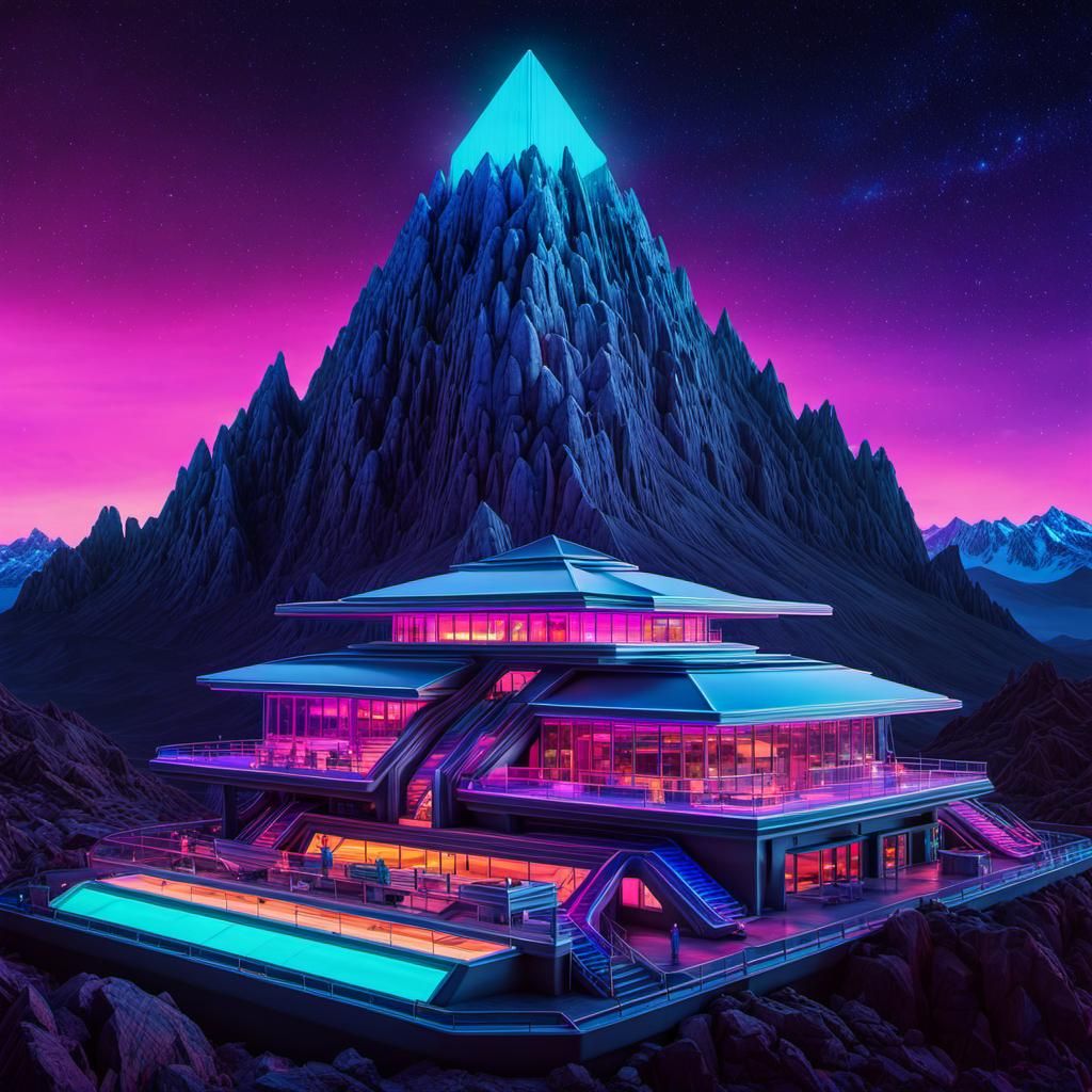 Surreal Retro Compound in Dreamy Neon Outer Space