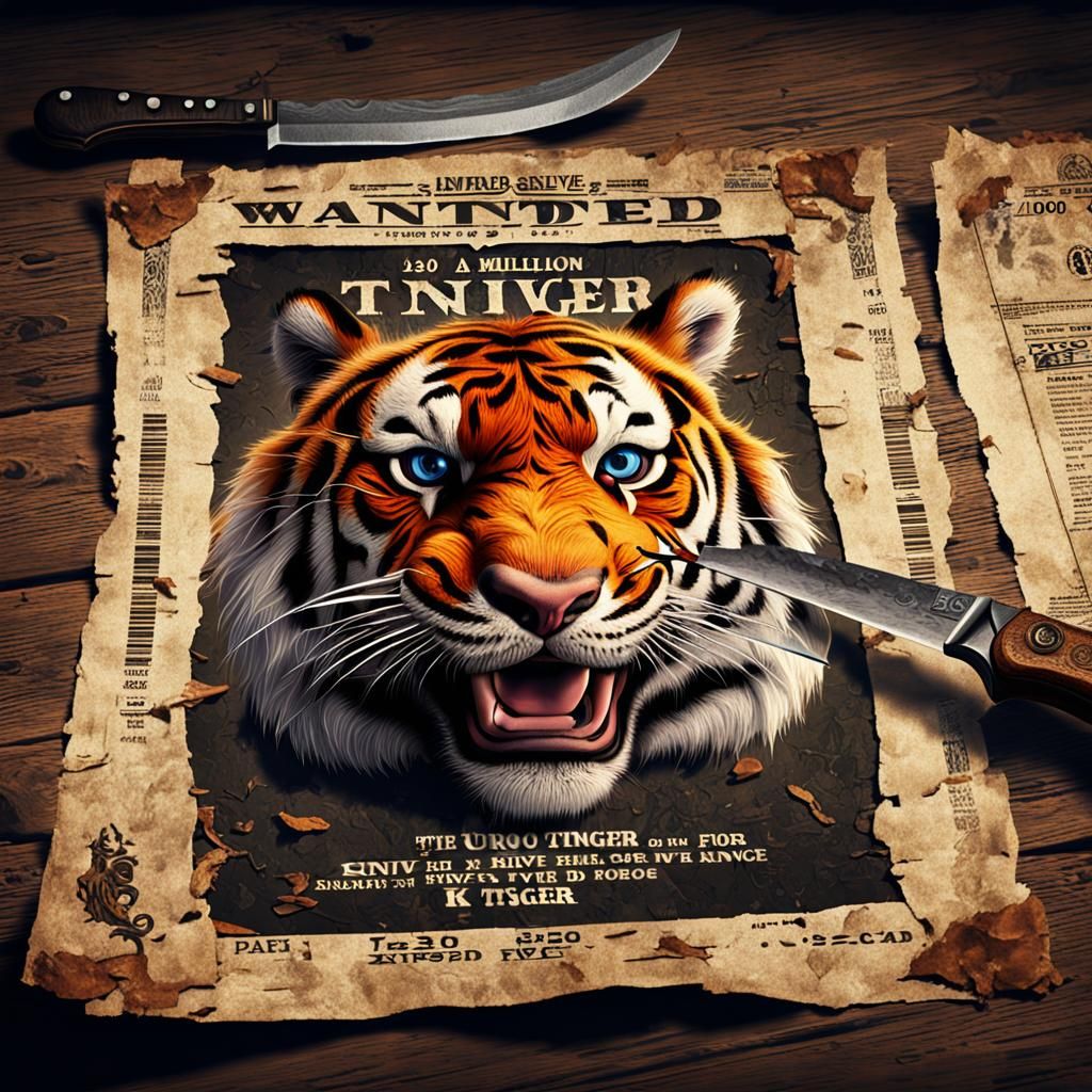 Wanted Poster of Tigger with Knife: Digital Art