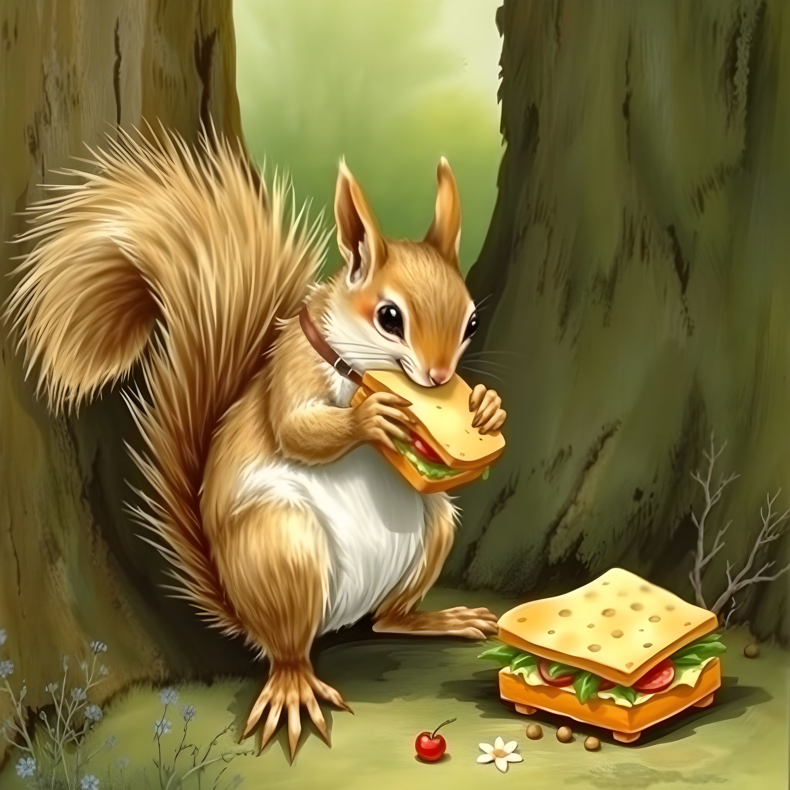 Squirrel Stealing a Sandwich