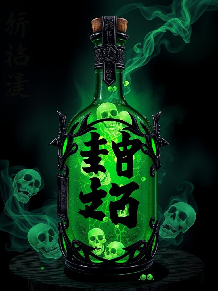 Sinister Poison Bottle in Japanese Horror Style