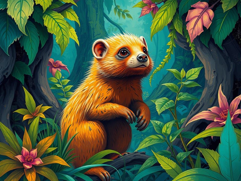 Mongoose in Lush Environment, Digital Art