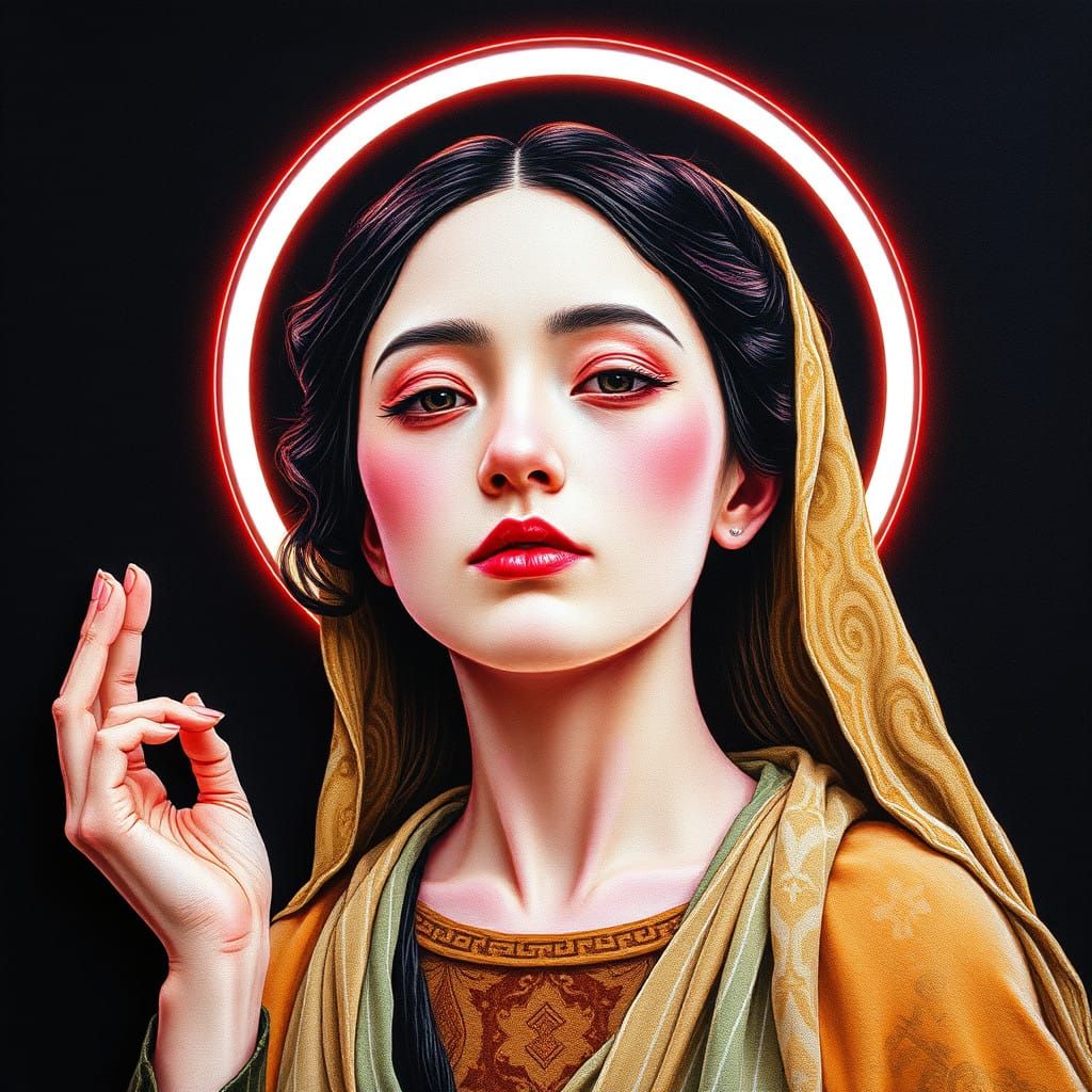 Surreal Portrait in Neon Halo, Inspired by Eiko Ishioka's St...