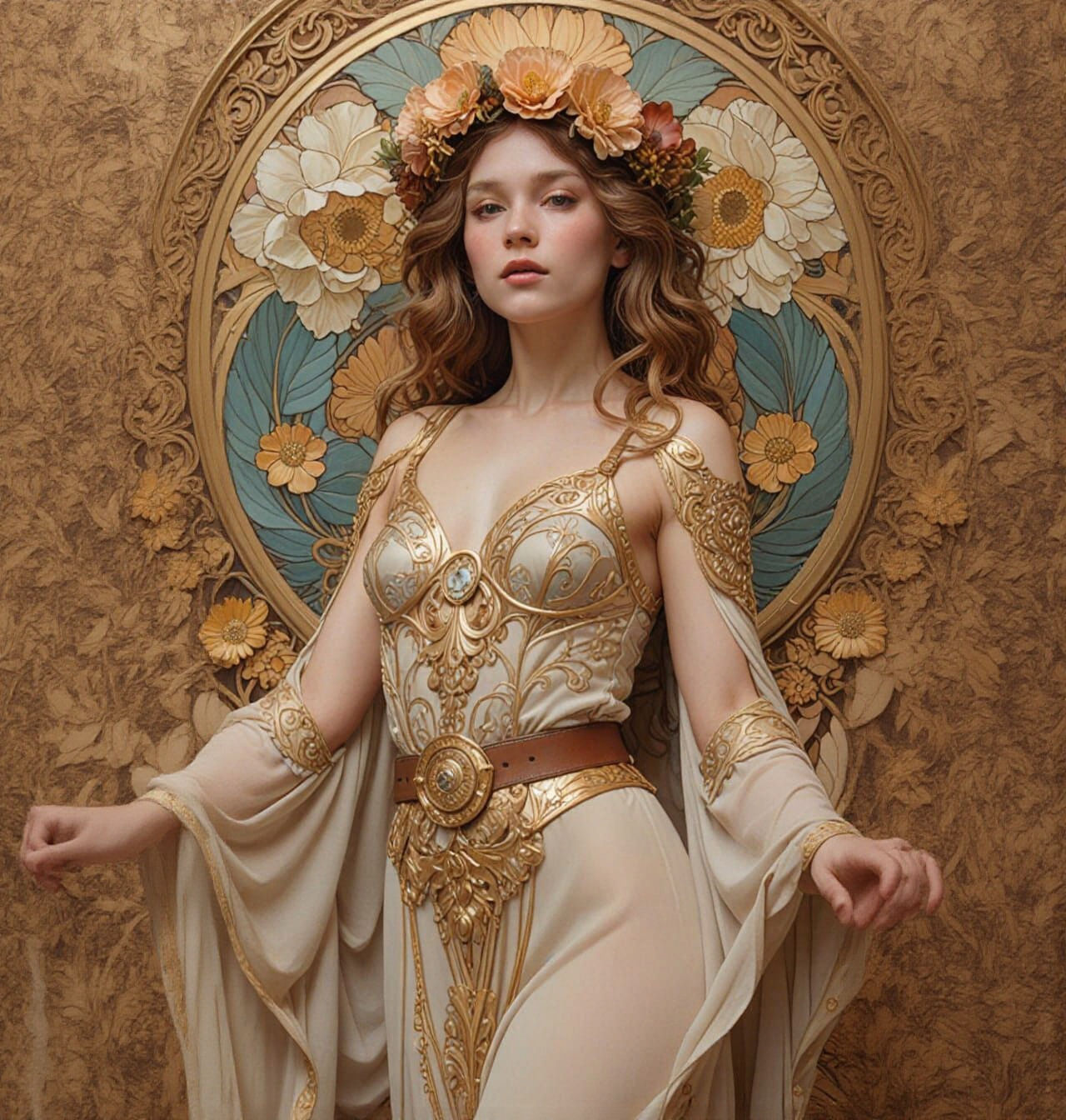 Art Nouveau Portrait of Woman with Flower Crown