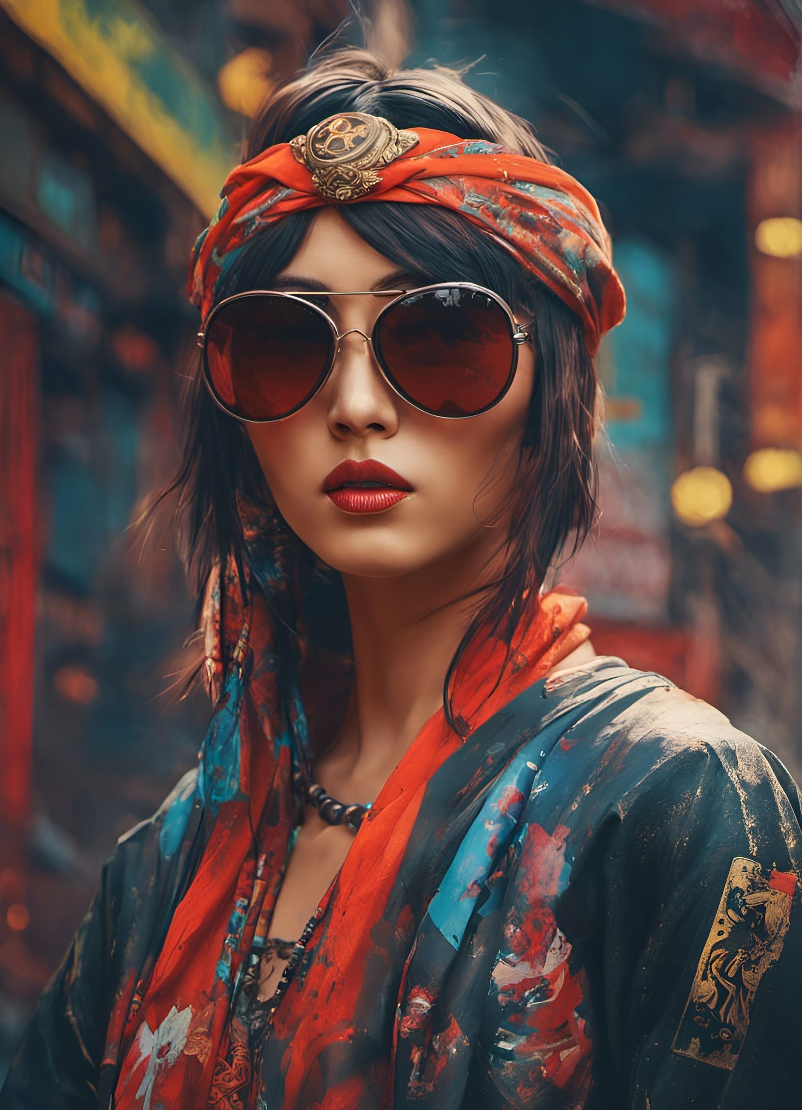 Cyberpunk Samurai Princess Portrait in Pop Art Style