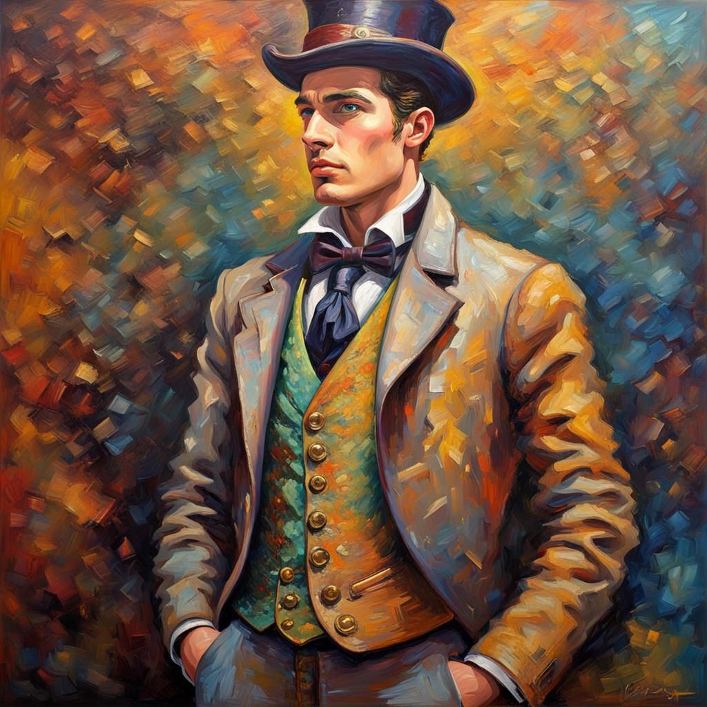 Steampunk Male Model in Neo-Impressionistic Oil Painting