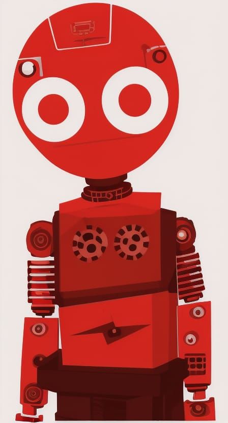 Monochrome Red Robot in Cyberpunk Style