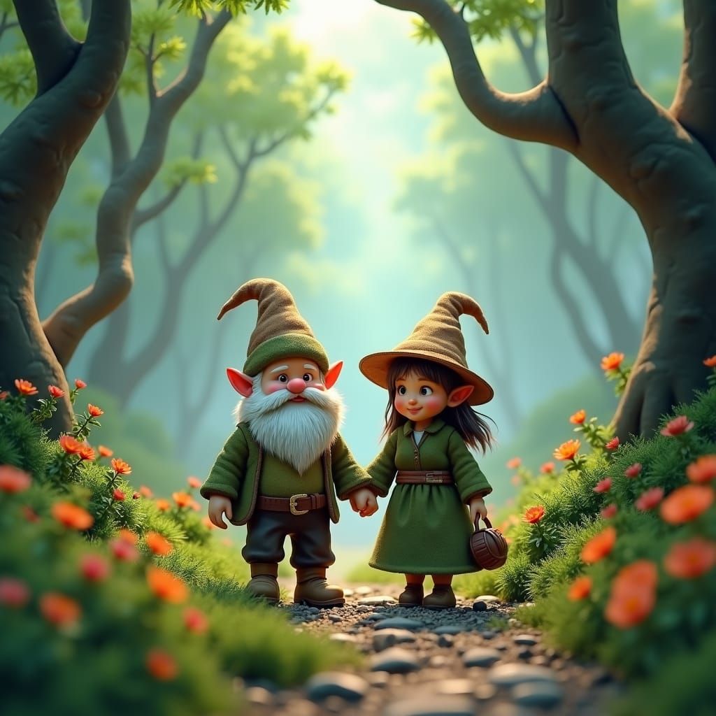 Gnome Couple in Anime Forest: 3D Art