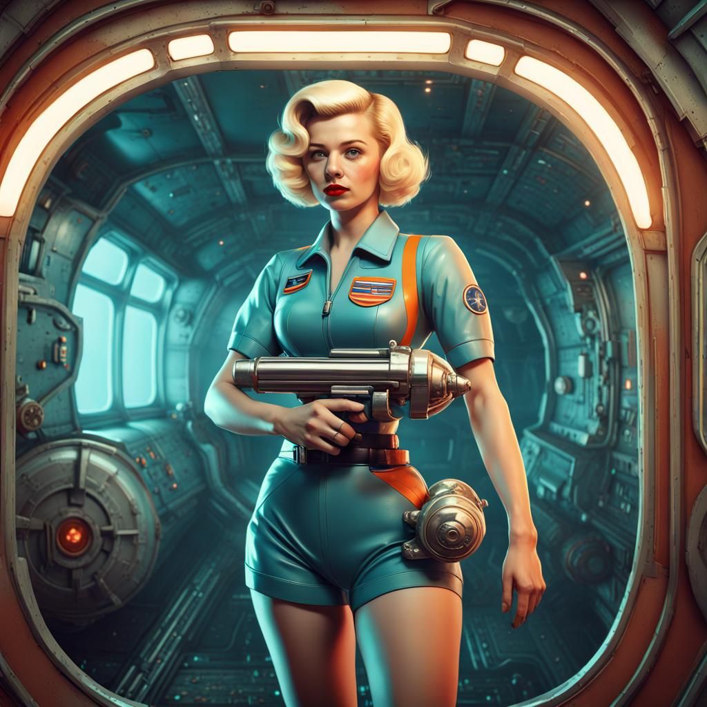 Retro Space Adventure in Pulp Art Style