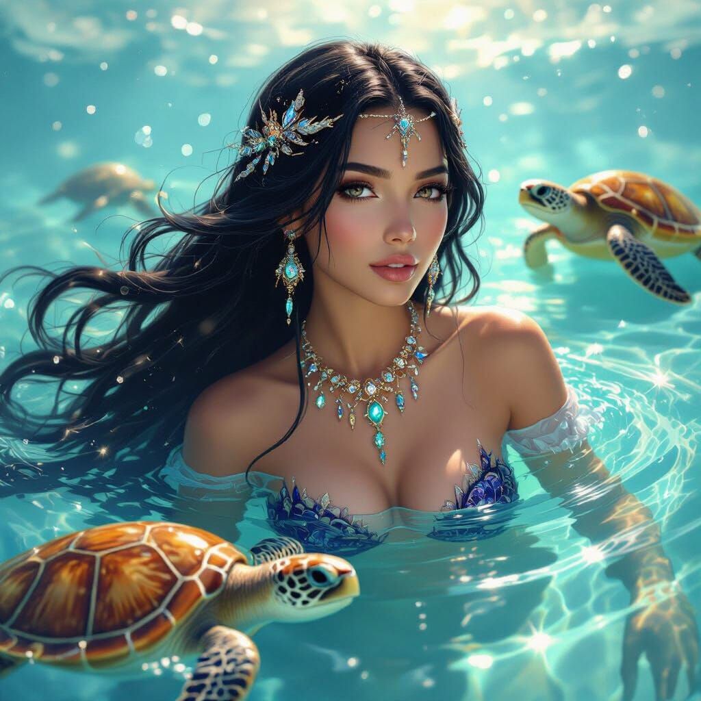 Mermaid Goddess in Crystal Ocean: Digital Art