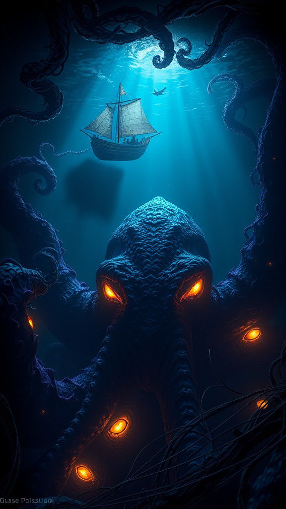 Kraken's Gaze: An Underwater Dark Fantasy Scene