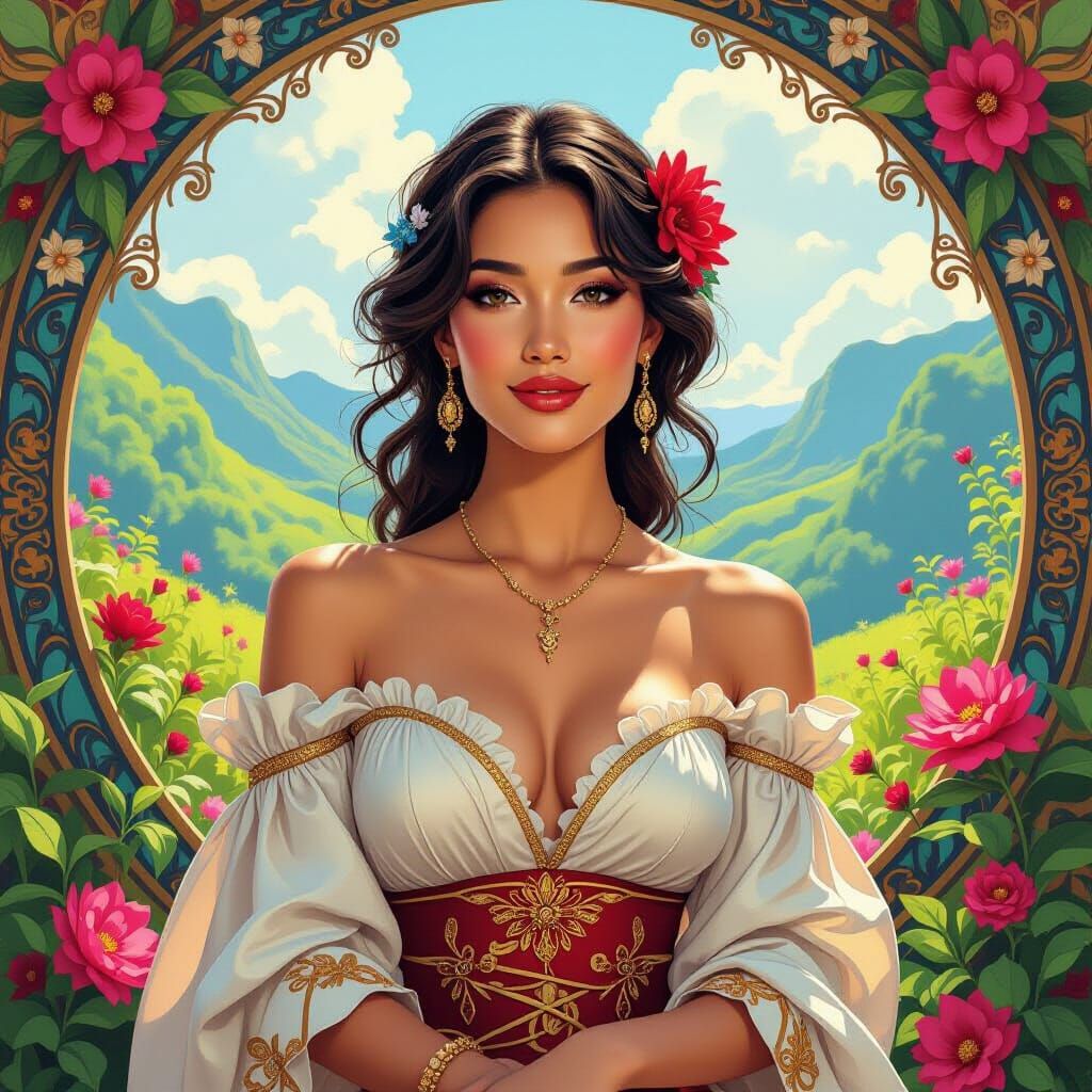 Joyful Woman in Vibrant Scenery, Inspired by Loish