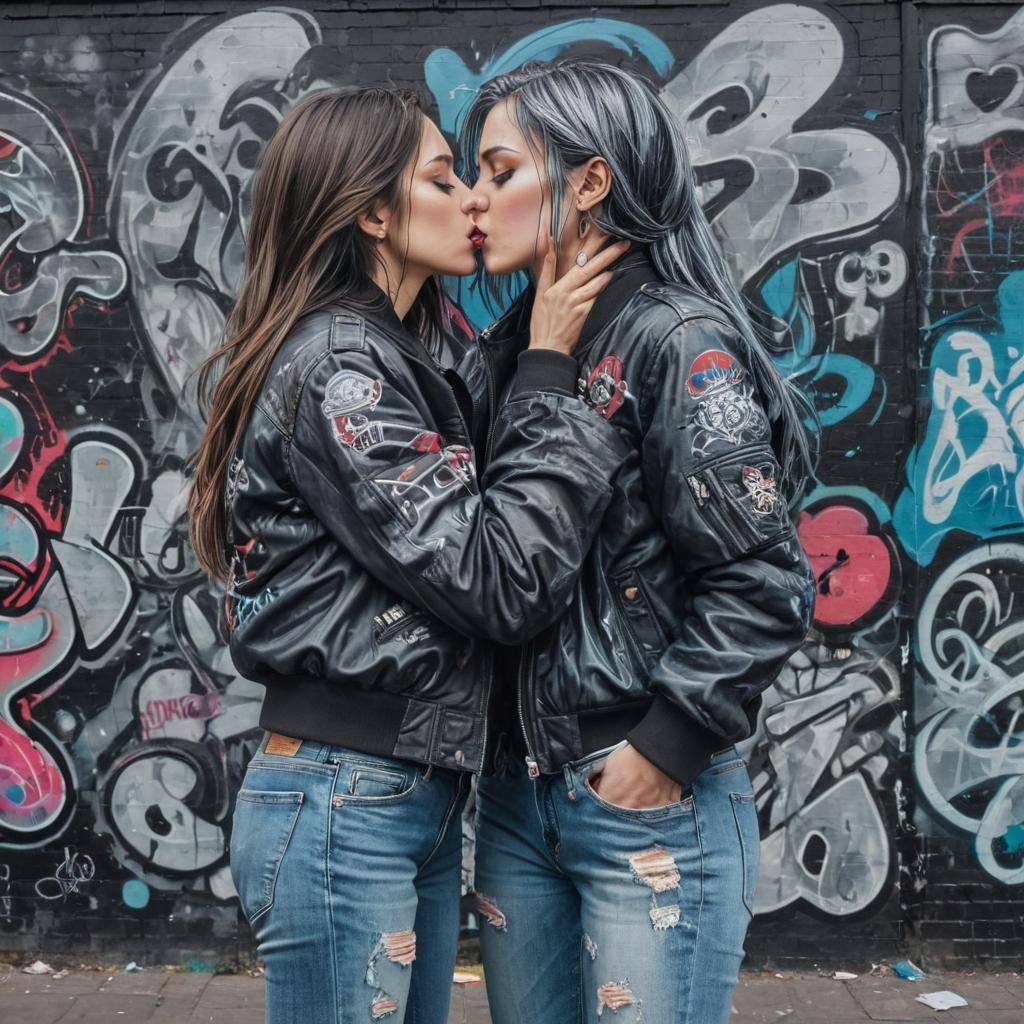 Vibrant Street Art Kiss in Surreal Style