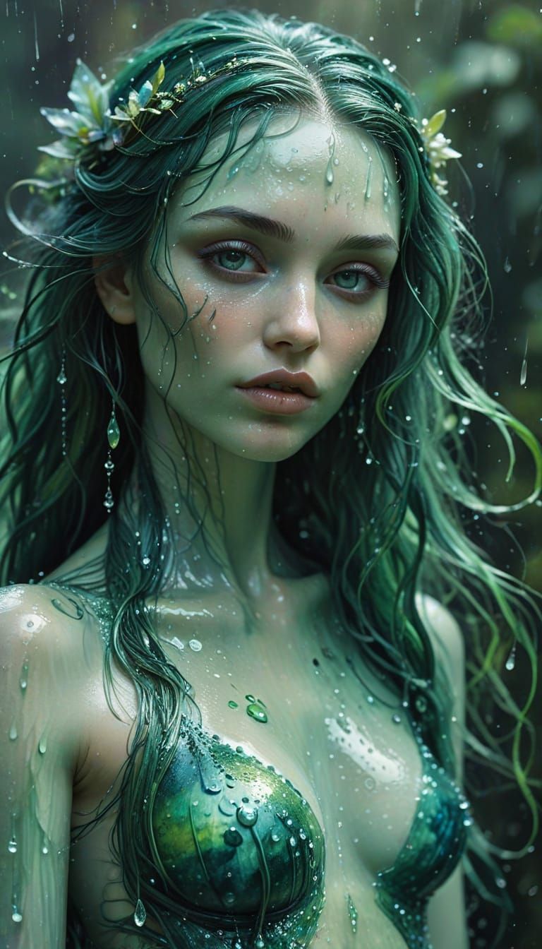 Enchanted Water Nymph in Emerald Hues