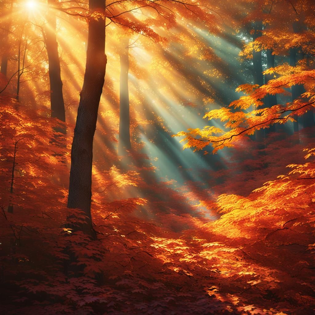Vibrant Autumn Forest in Hyperrealistic Digital Art