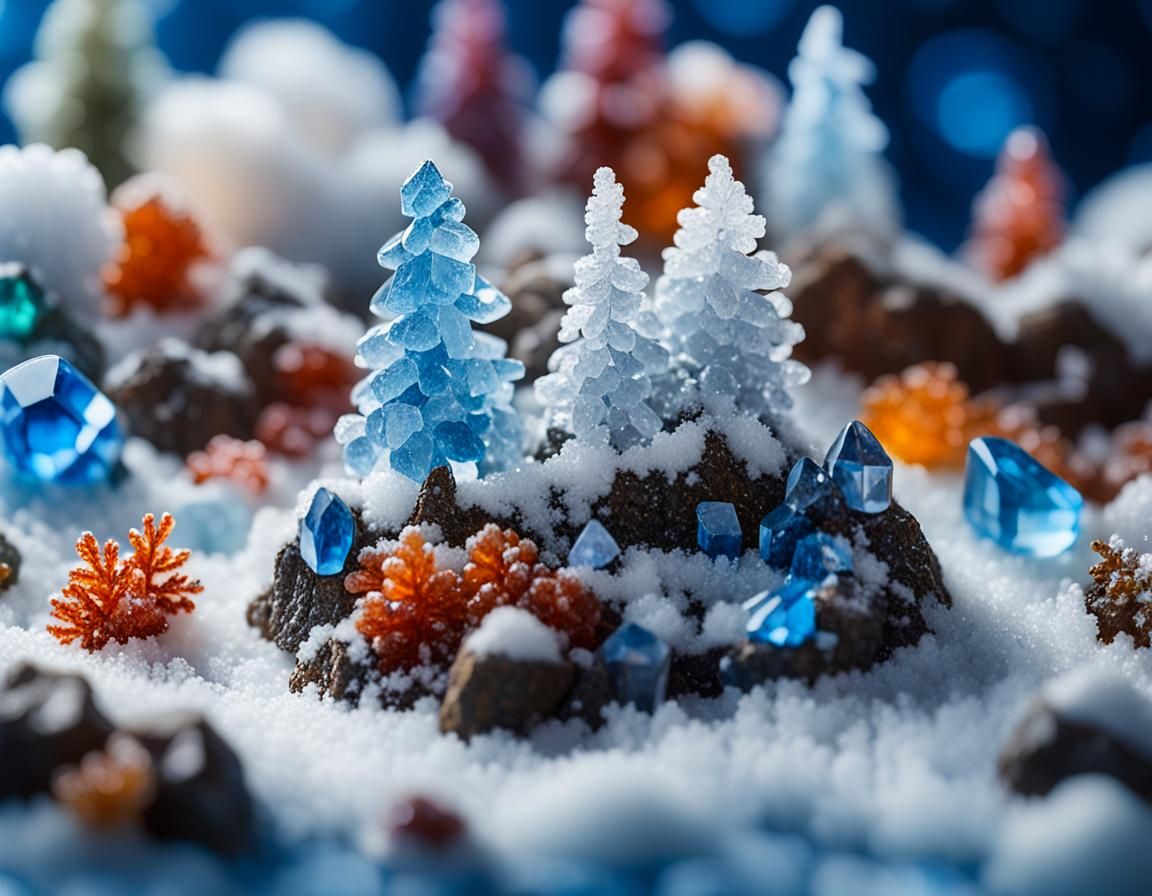 Ethereal Gemstone Winter Scene in Miniature Art