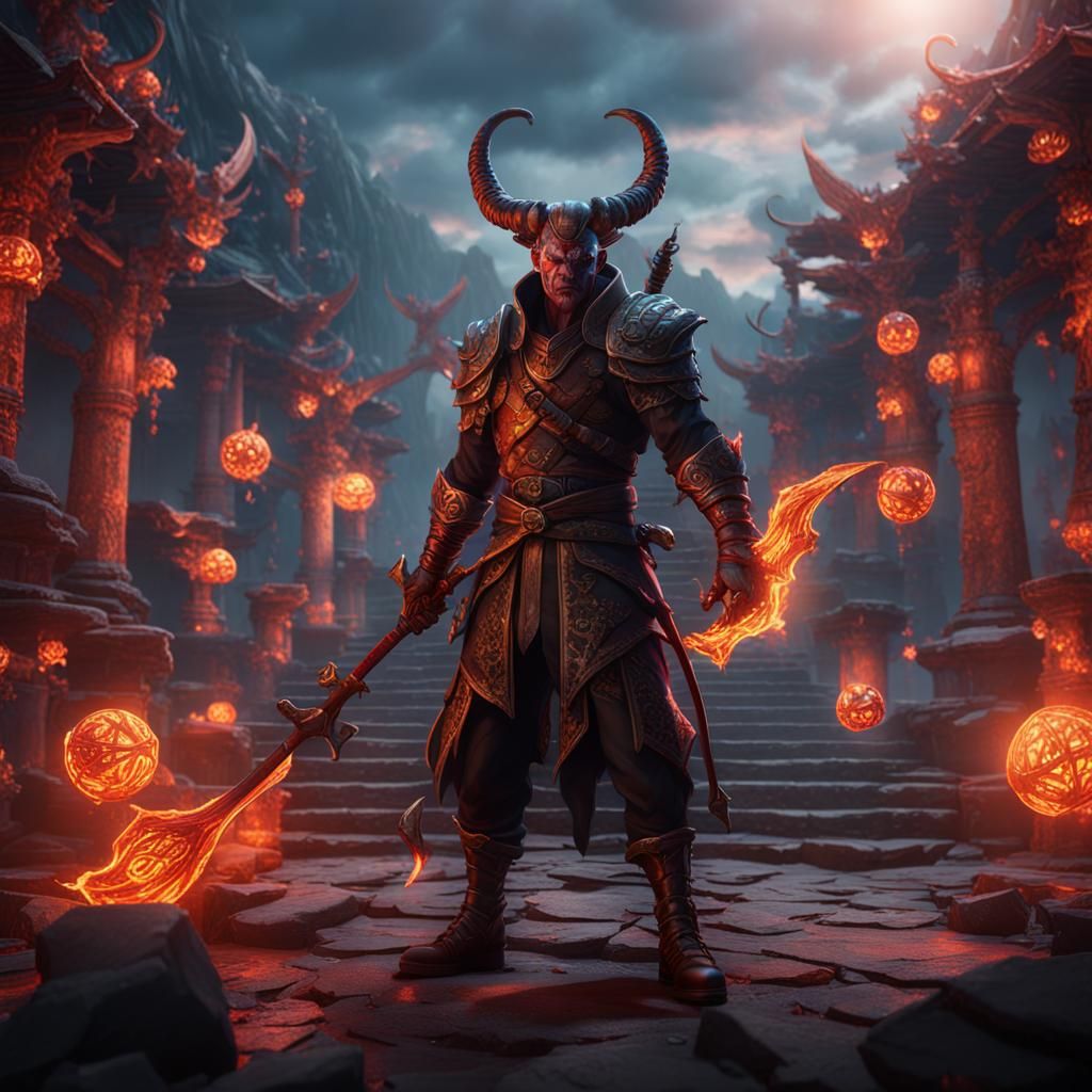 Akaza as a Demon Slayer, Detailed Matte Painting