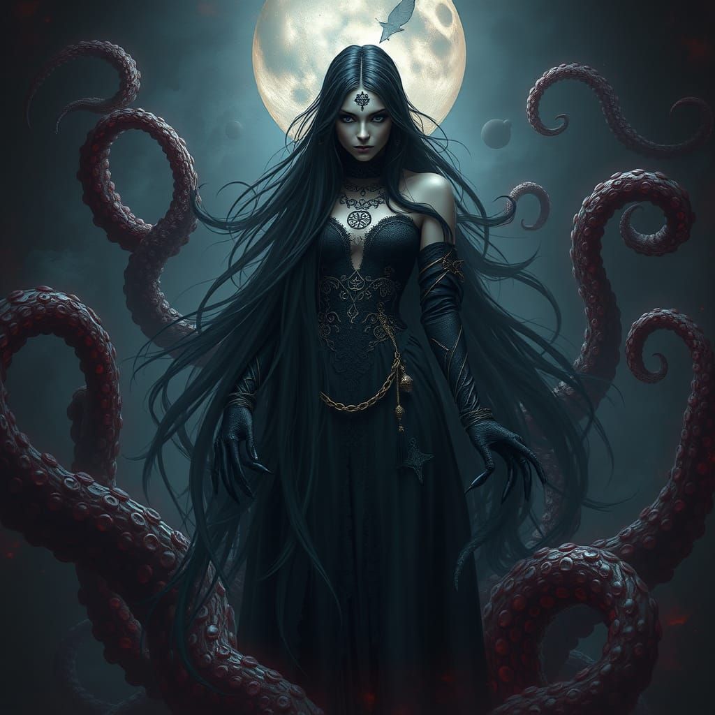 Ethereal Octopus Goddess Emerge from Dark Abyss