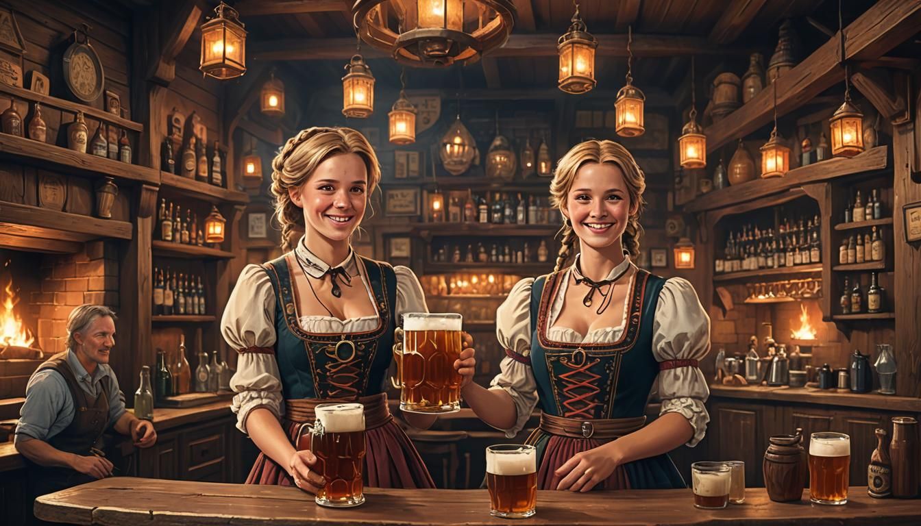 Happy German Lady with Beer Stein: Fantasy Art