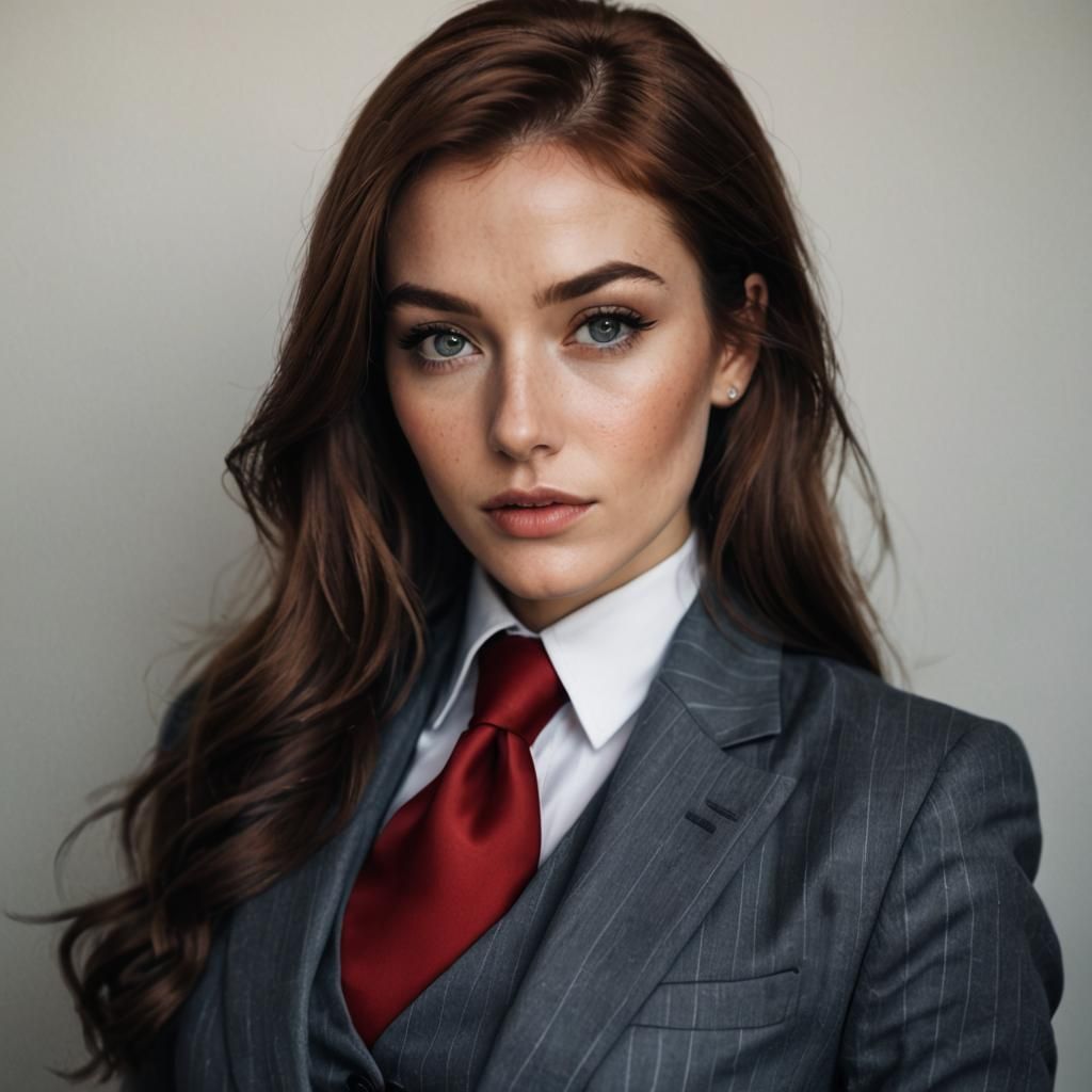 Classy Girl in Pinstripe Suit: Professional Portrait
