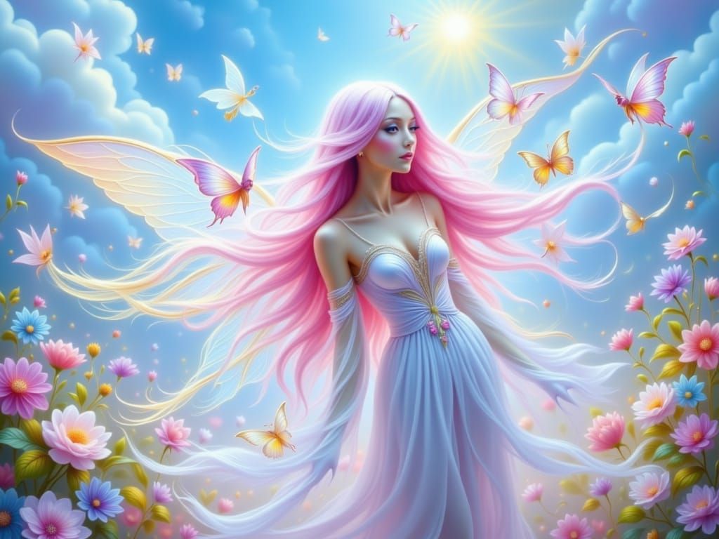 Ethereal Fairy with Butterfly Wings in Pastel Hues