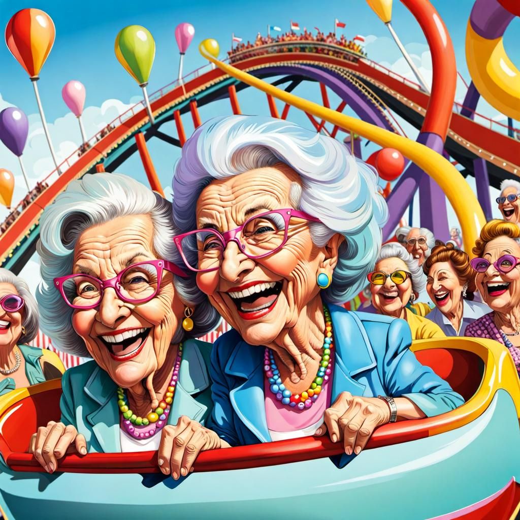 Hip Grandmothers on a Roller Coaster: Whimsical Caricature