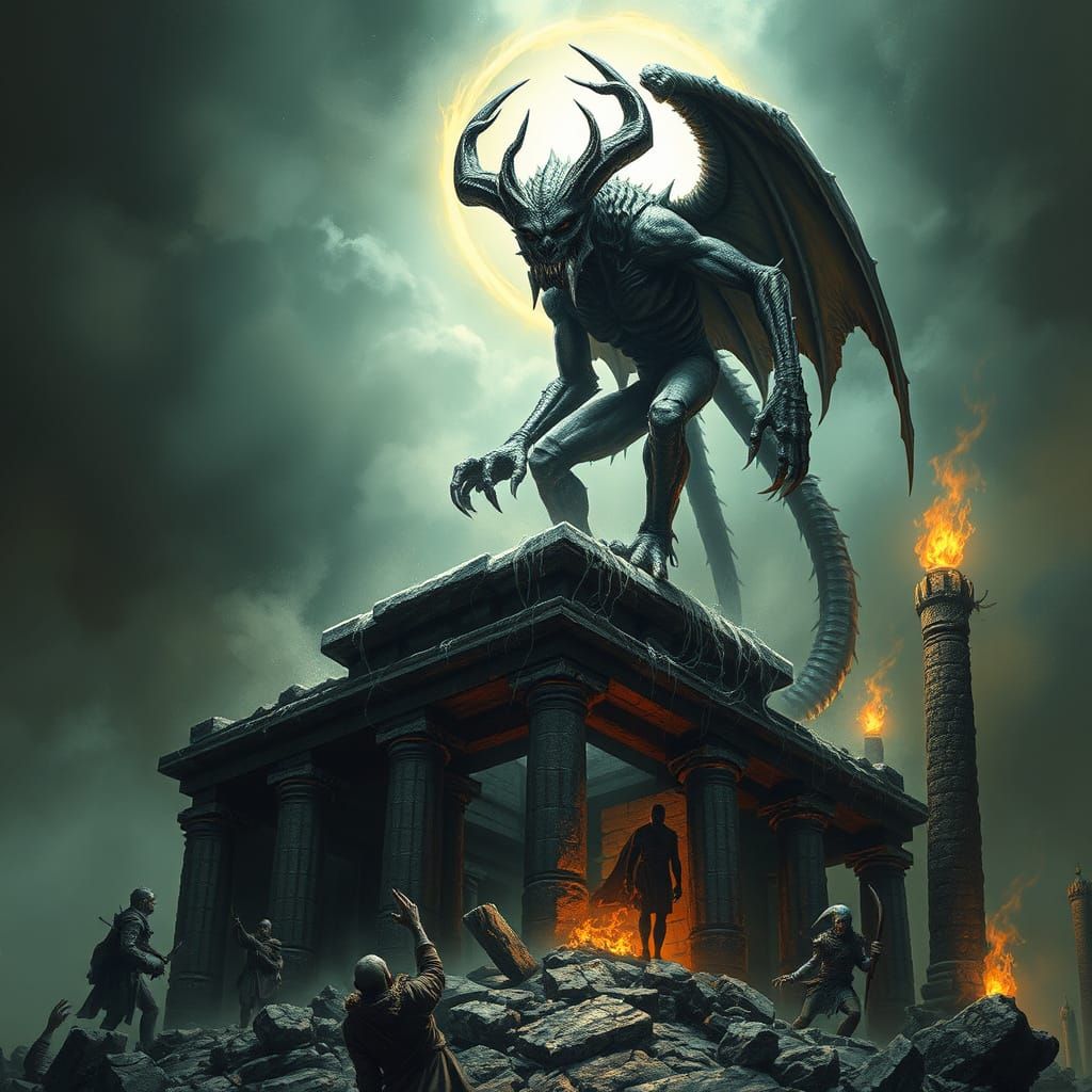 Twisted Horned Monstrosity in Dark Fantasy Style