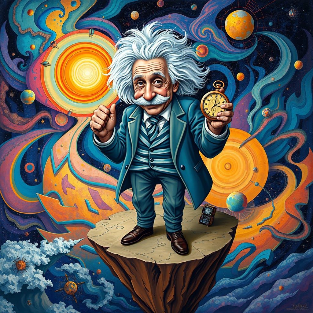 Einstein on Floating Island in Abstract Style