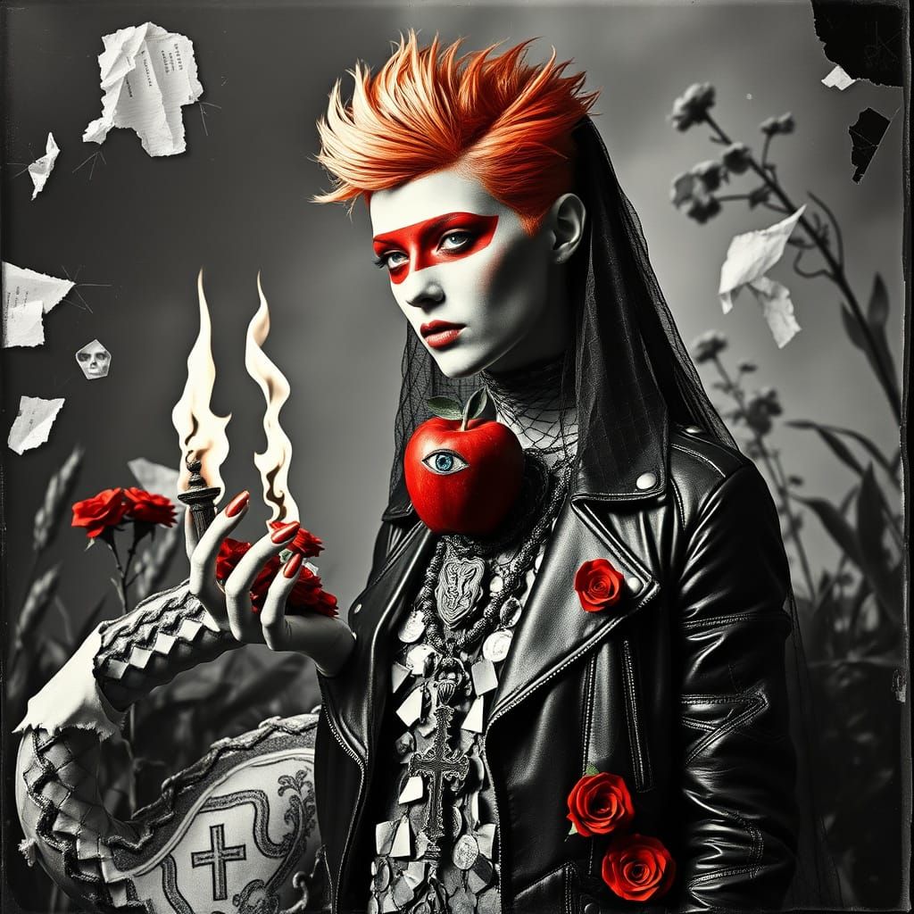 Surreal Punk Madonna in a Dreamlike Garden of Eden, Receivin...
