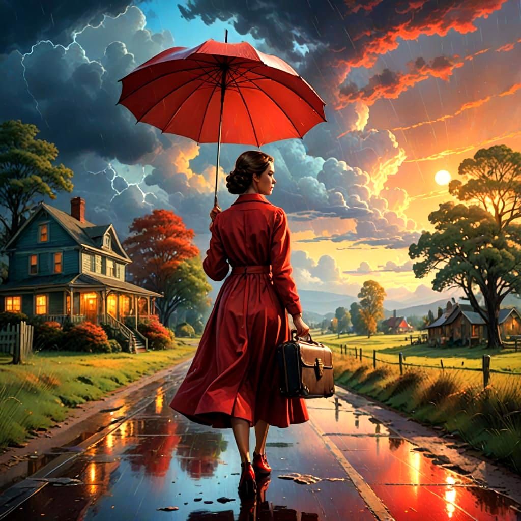 Charming Hitchhiker on a Country Road