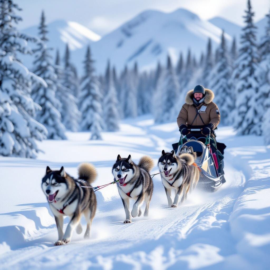 Malamute Dog Sled Race in Alaskan Wilderness