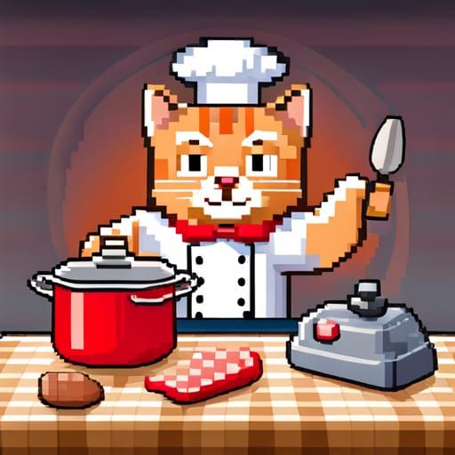 Hyperdetailed Retro Pixel Art of Cat Chef