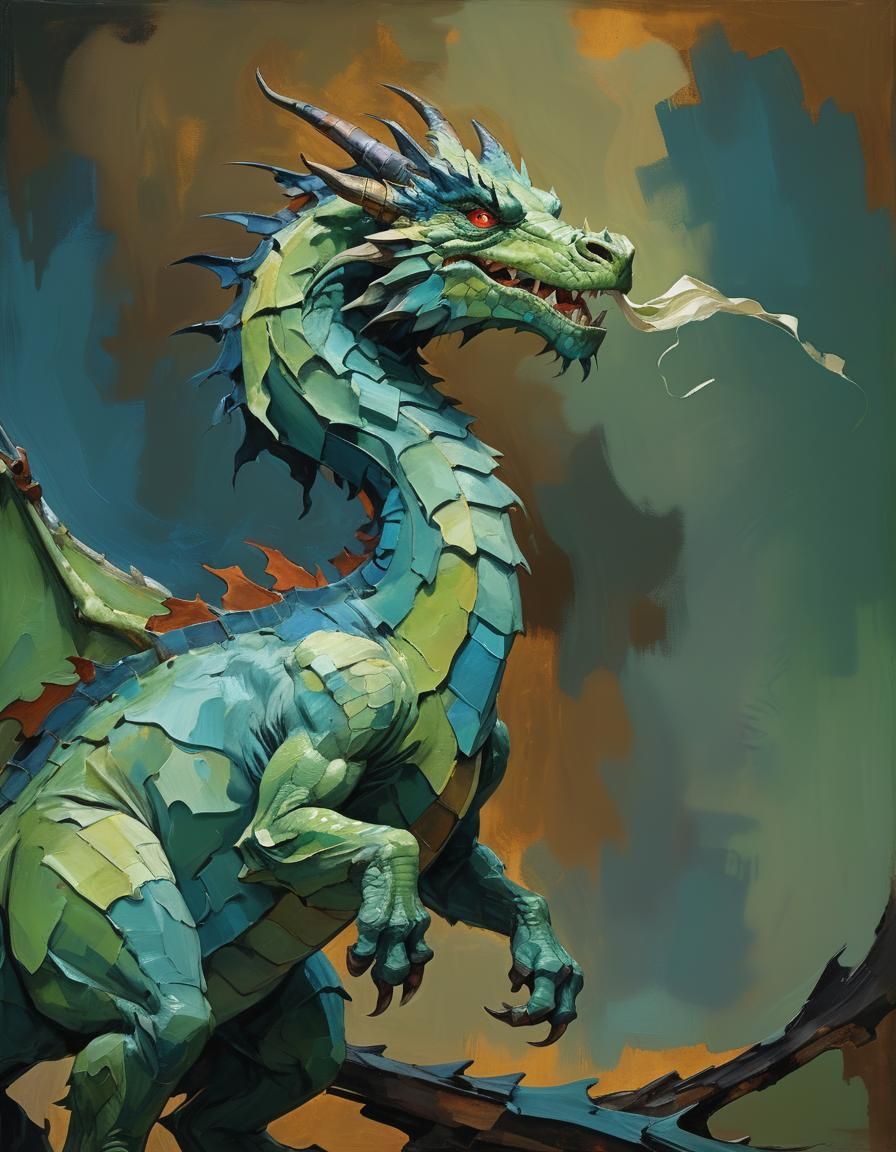 Fierce Dragon in Expressionist Style