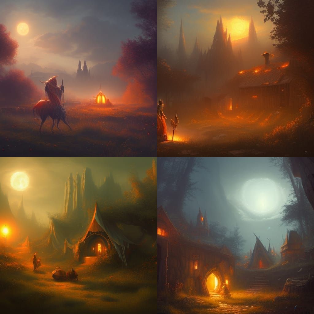 Gypsy Vardo Caravan Camping at Night, Fantasy Art