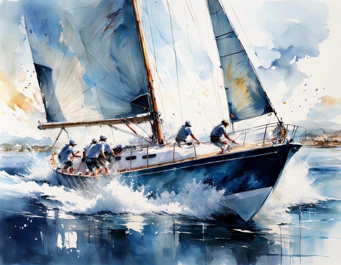 Yacht Race: Expressive Watercolour Splash Art