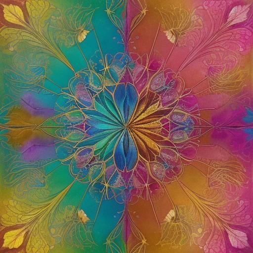 Iridescent Praying Mantis in Surrealist Meadow